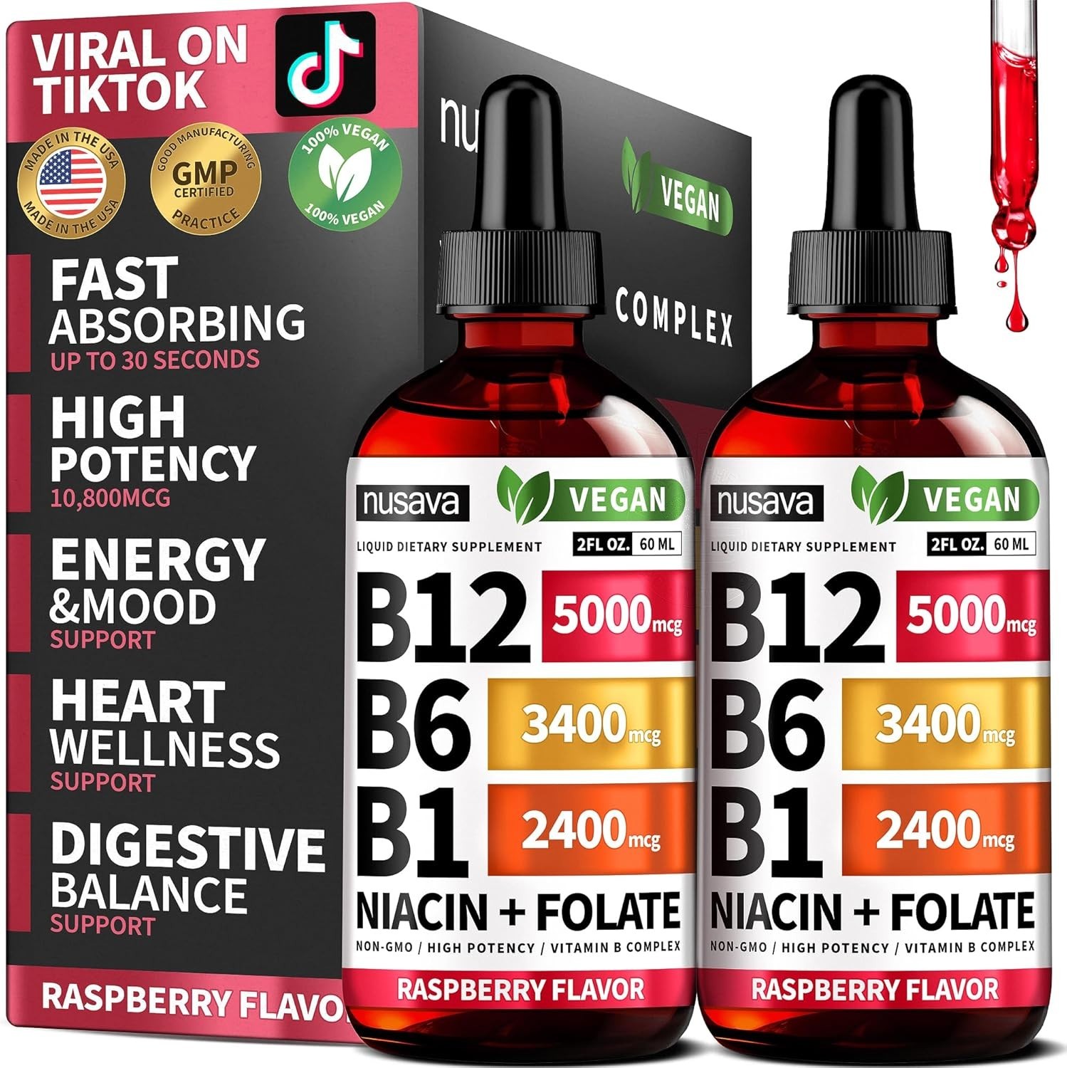 2 Pack Vitamin B12 and B6 Liquid Drops B12 Sublingual Vitamin B Complex – B 1…