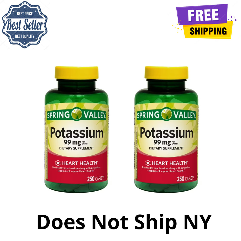 Spring Valley Potassium Caplets Dietary Supplement Value Size, 99 mg, 250 Ct 2pk