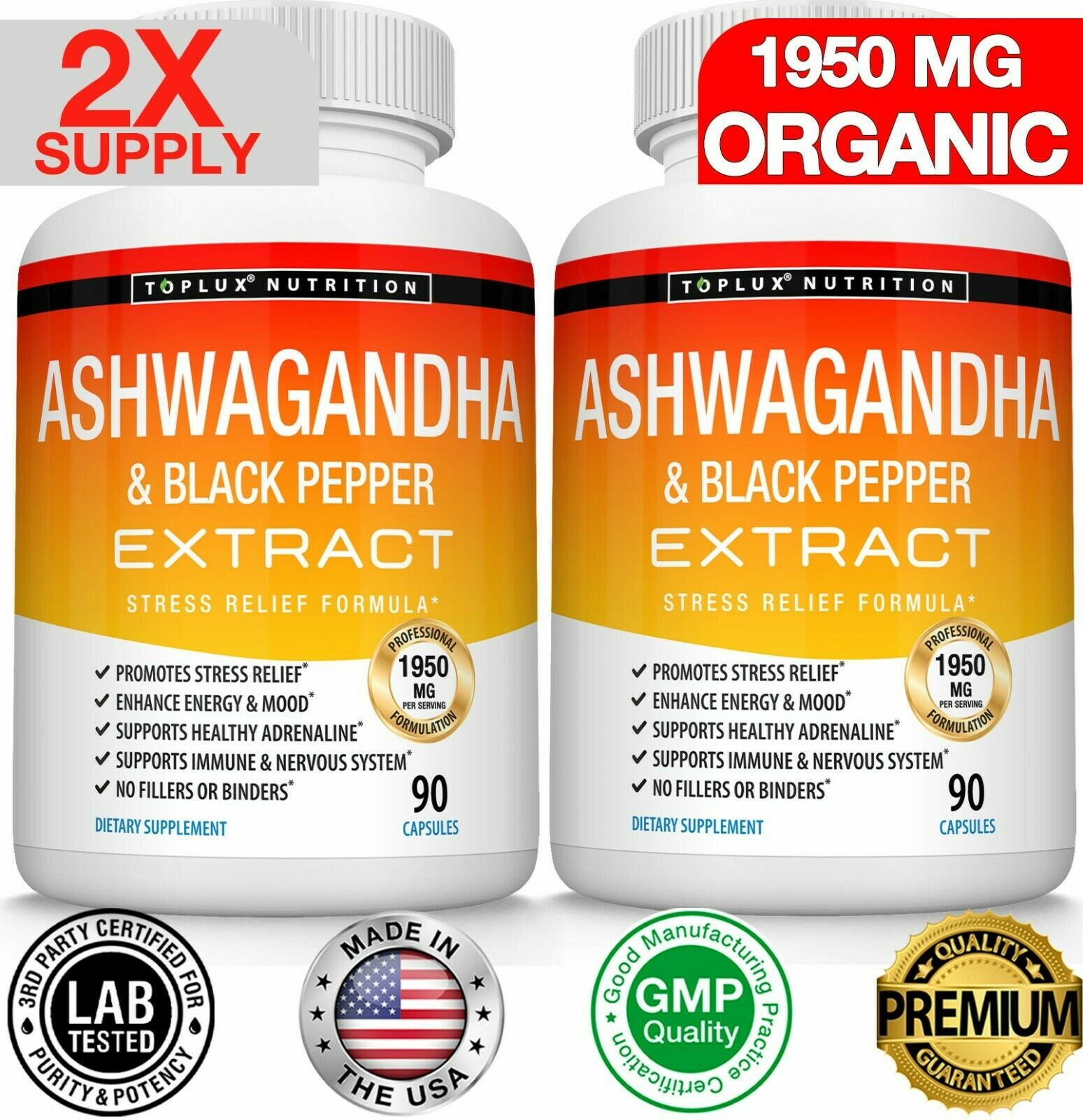 Ashwagandha Capsules 1950 MG With Extract Black Pepper Root Powder CAPSULES