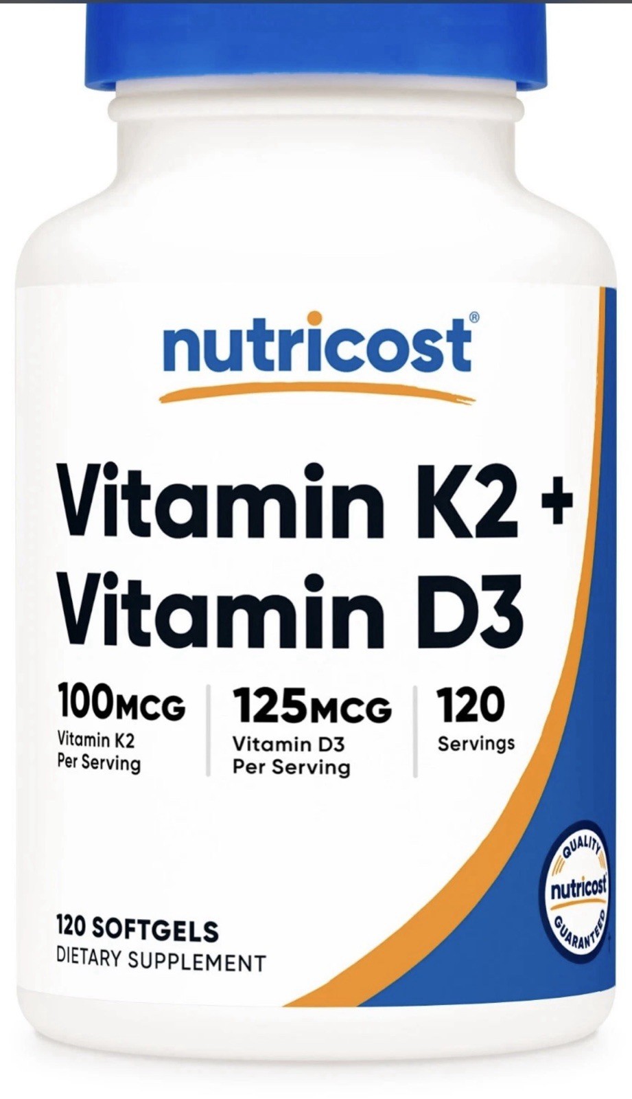 Nutricost Vitamin K2 (100mcg) + Vitamin D3 (5000 IU) 120 Softgels – Gluten Free