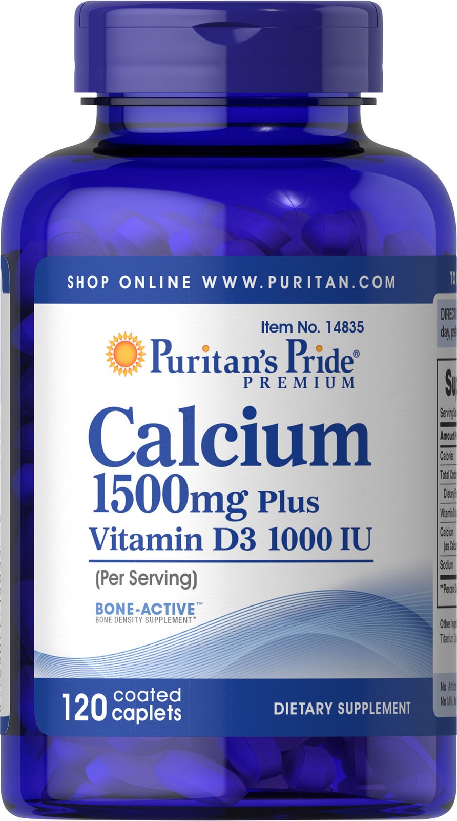 Puritan’s Pride Calcium 1500 mg with Vitamin D 1000 IU – 120 Coated Caplets