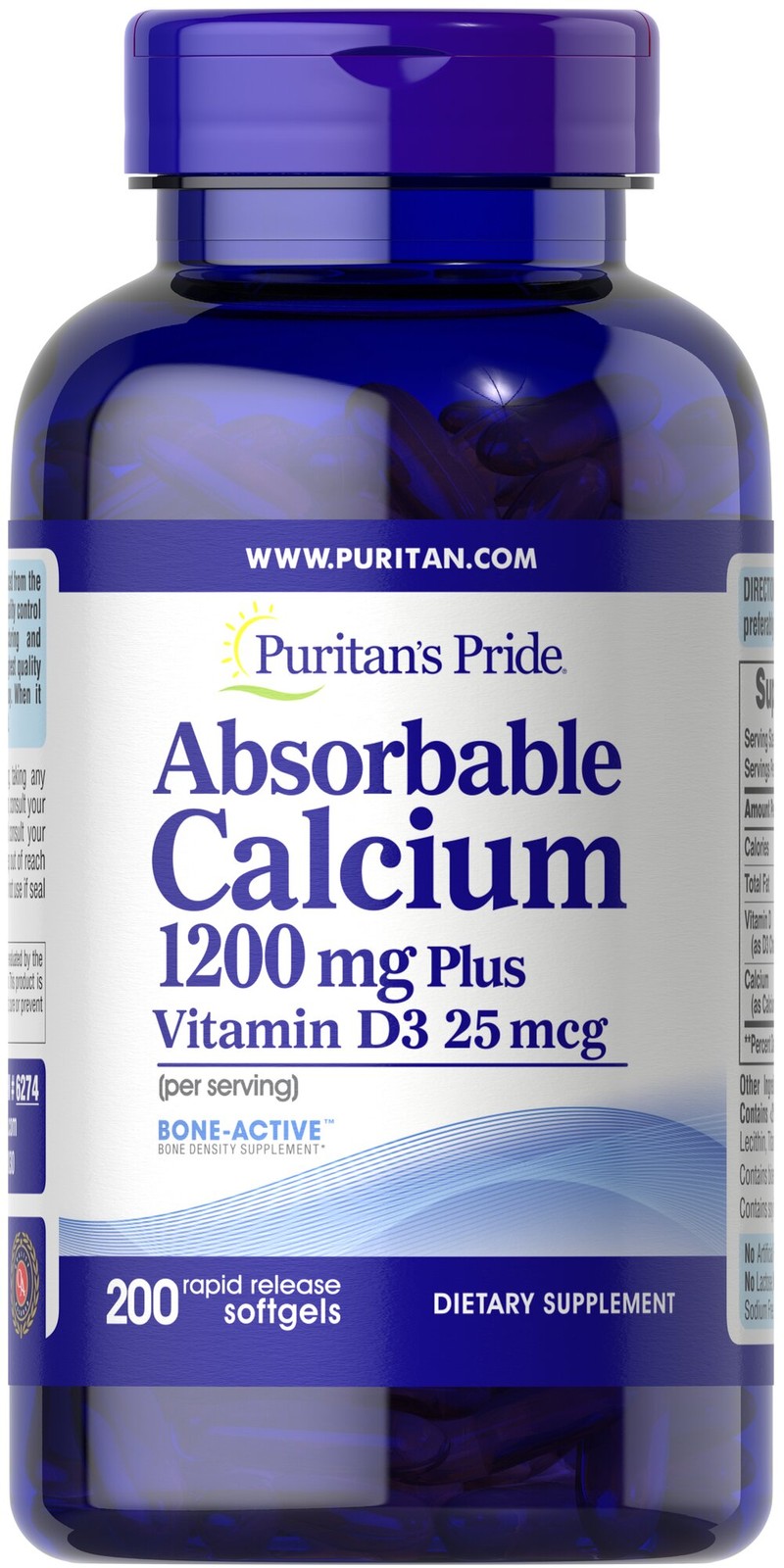 Puritan’s Pride Absorbable Calcium 1200 mg with Vitamin D3 1000 IU -200 Softgels