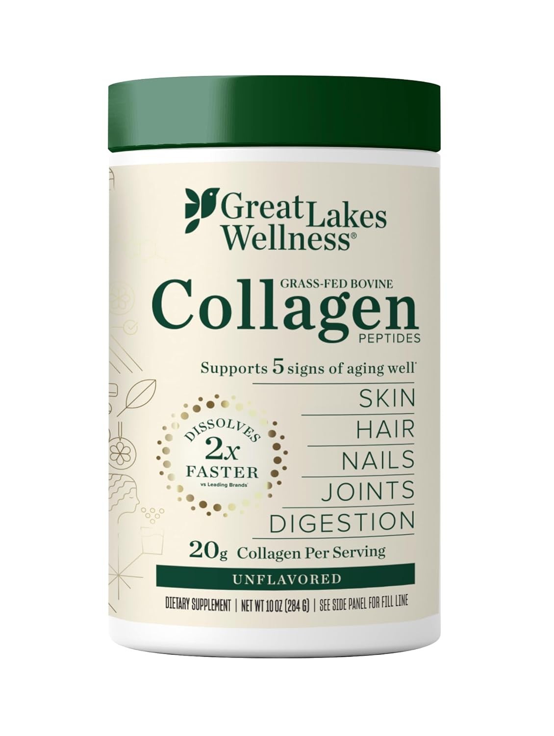 Great Lakes Wellness Grass-Fed Bovine Collagen Peptides, Unflavored, 10 oz 1/29
