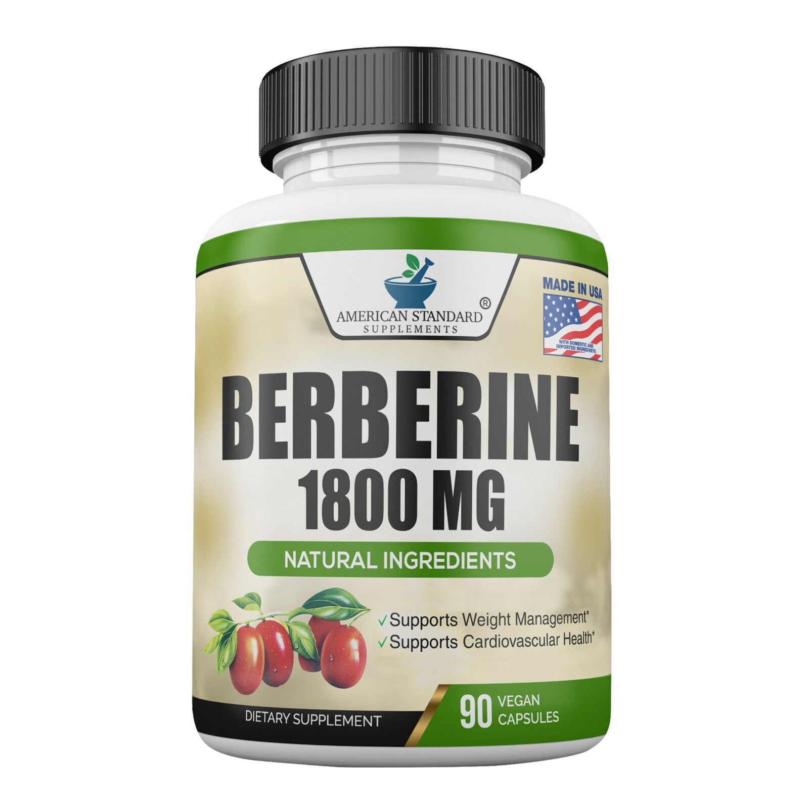 Berberine 1800mg Per Serving, Berberine HCL, 90 Vegan Capsules