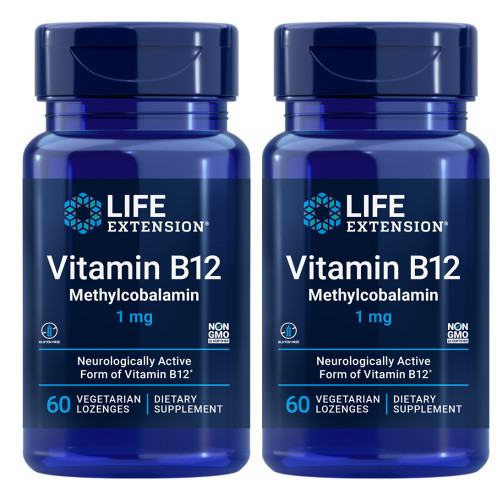 Vitamin B12 1000mcg (Methylcobalamin 1mg) Life Extension 2X60 Lozenges