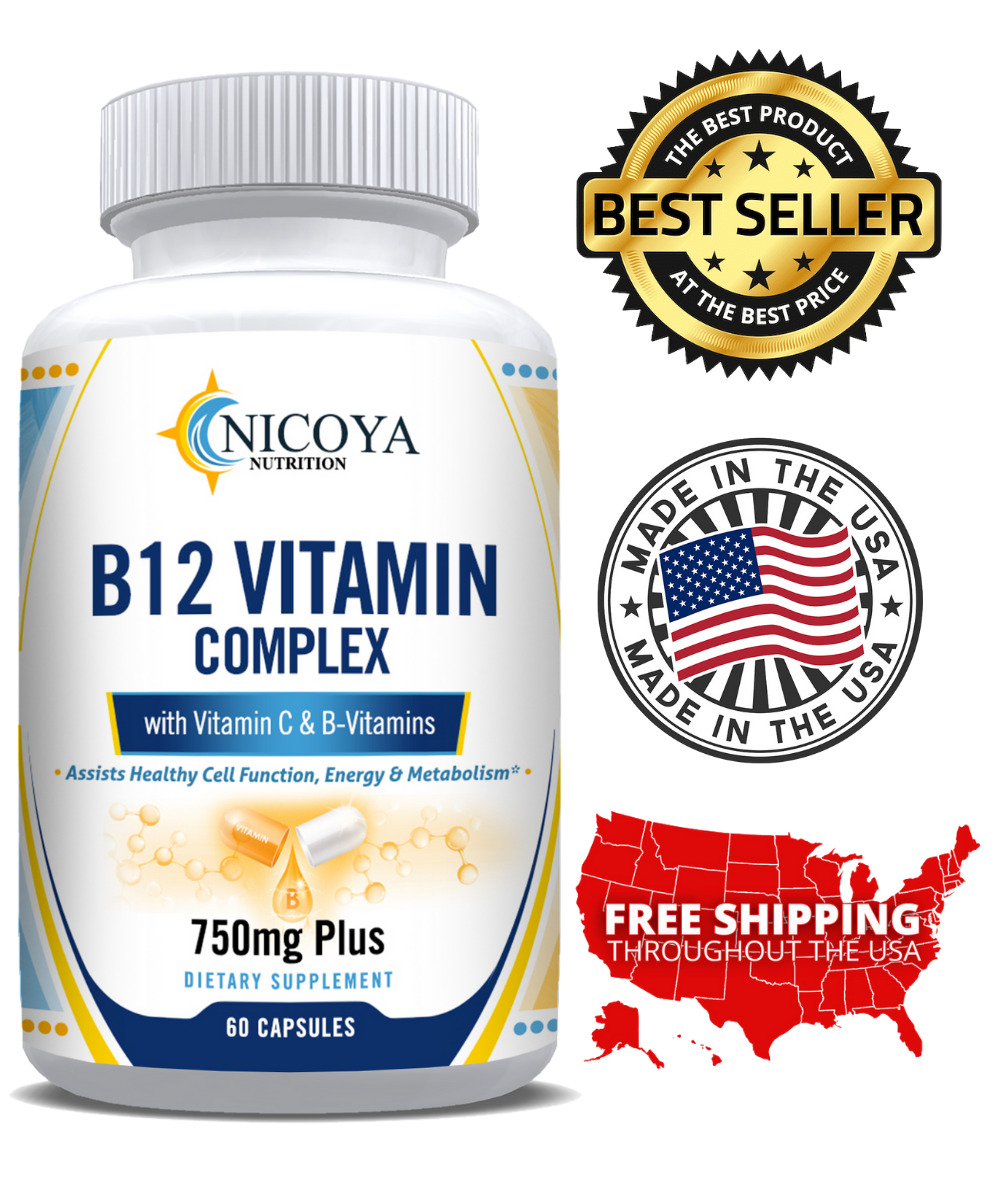 B-12 Complex 750MG+ | Vitamins B1, B2, B3, B5, B6, B8 & B12, Energy & Metabolism