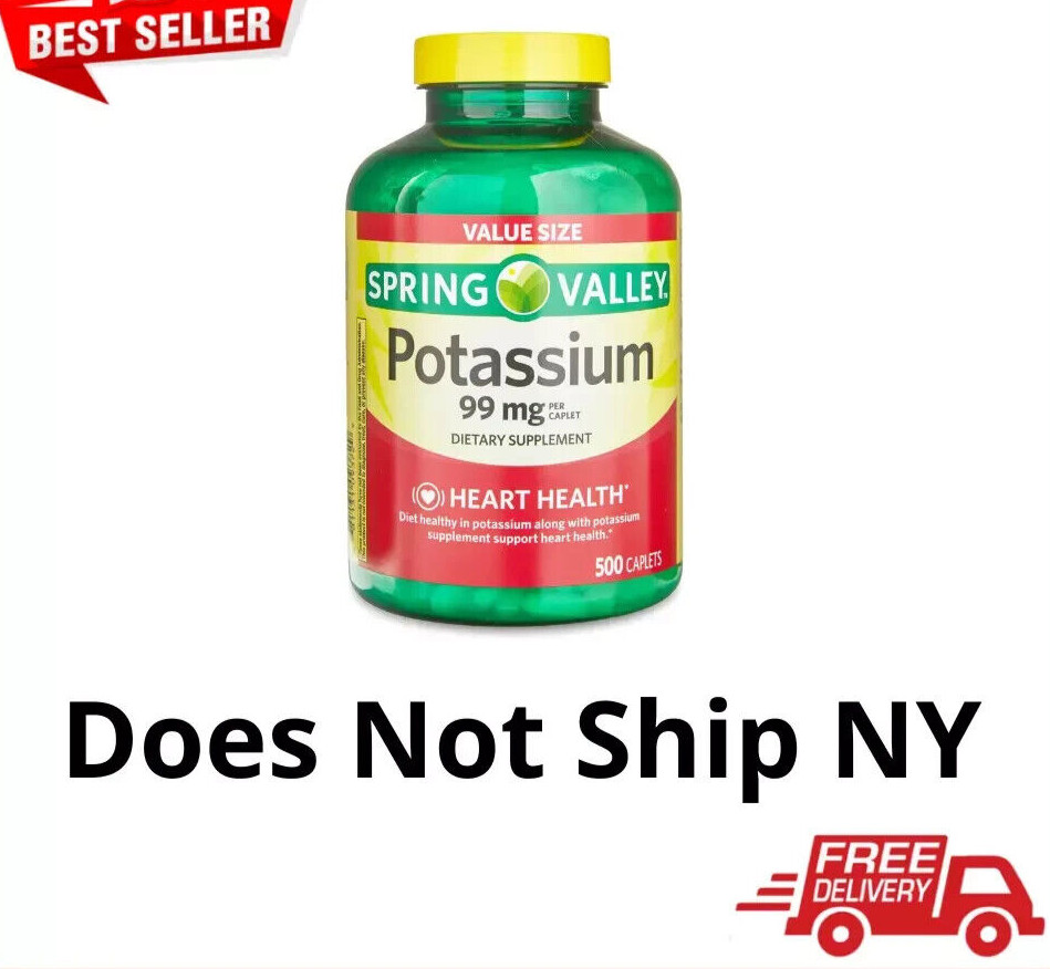 Spring Valley Potassium Caplets Dietary Supplement Value Size, 99 mg, 500 Count