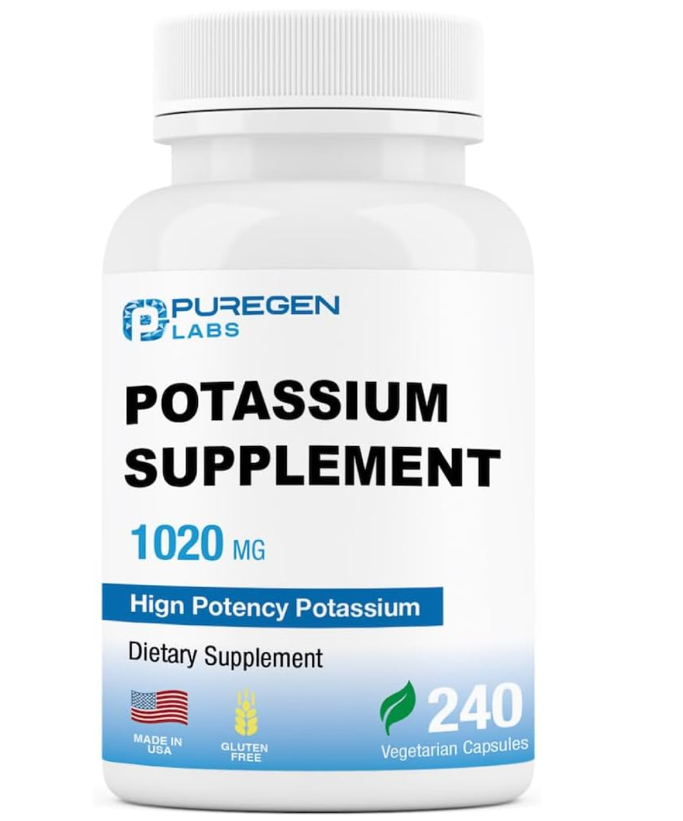 Puregen Labs Potassium Bicarbonate Supplement 1020 mg | Non-GMO | Gluten Free |