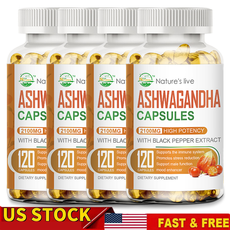 Organic Ashwagandha Capsules 2100mg Supplement with Black Pepper Root Powder