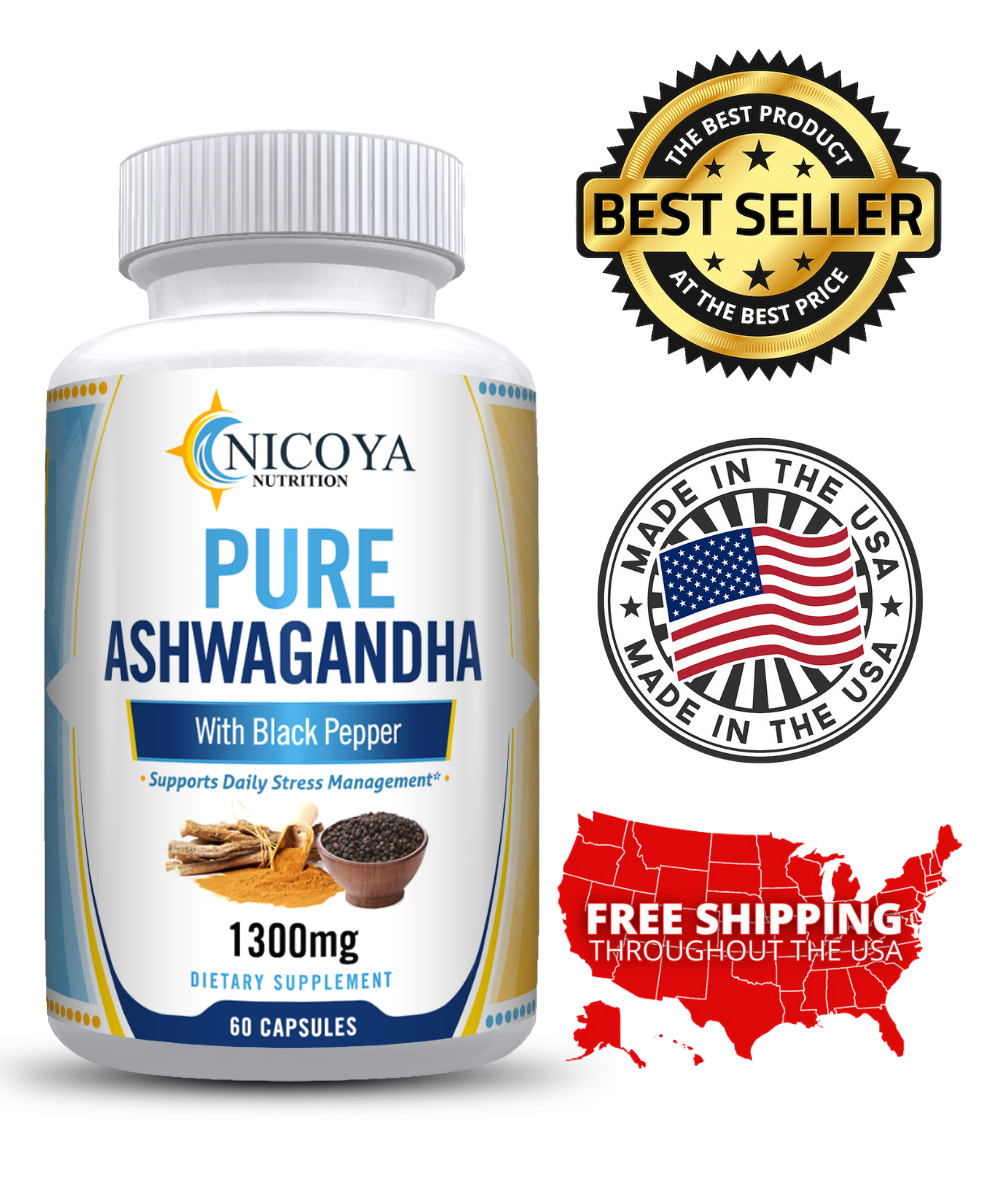 Organic Ashwagandha W/Black Pepper, Natural Anti-Anxiety & Stress Relief  1300mg