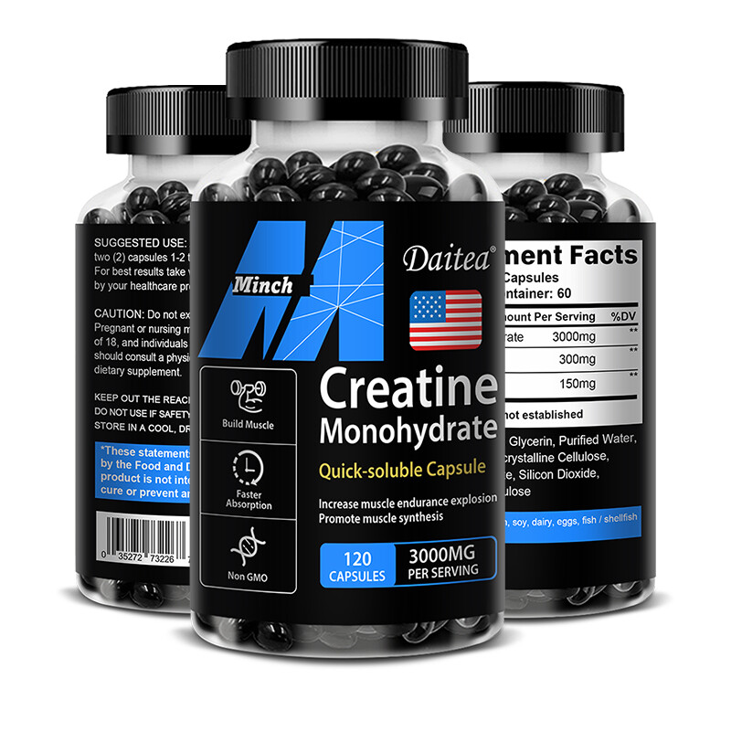 Creatine Monohydrate Capsules 3000mg, 30/60/120 Capsules, Muscle Explosion