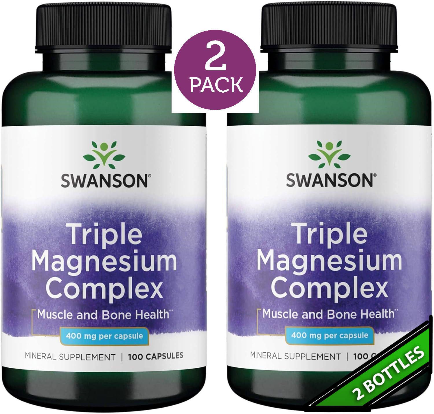 2 Pack Triple Magnesium Complex, 400 mg, 200 Caps (2×100) Muscle & Bone Health