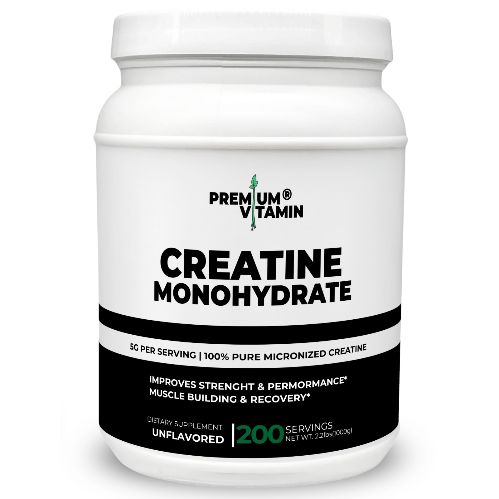 Creatine Monohydrate Powder Muscle gain Micronized 5g per serv 1000g Unflavored