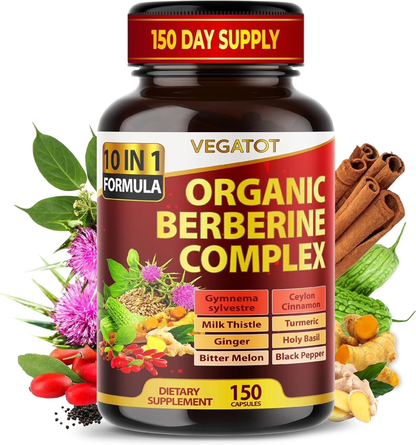 Premium Berberine with Ceylon Cinnamon 12,900mg 150 Caps Heart Health & Immune