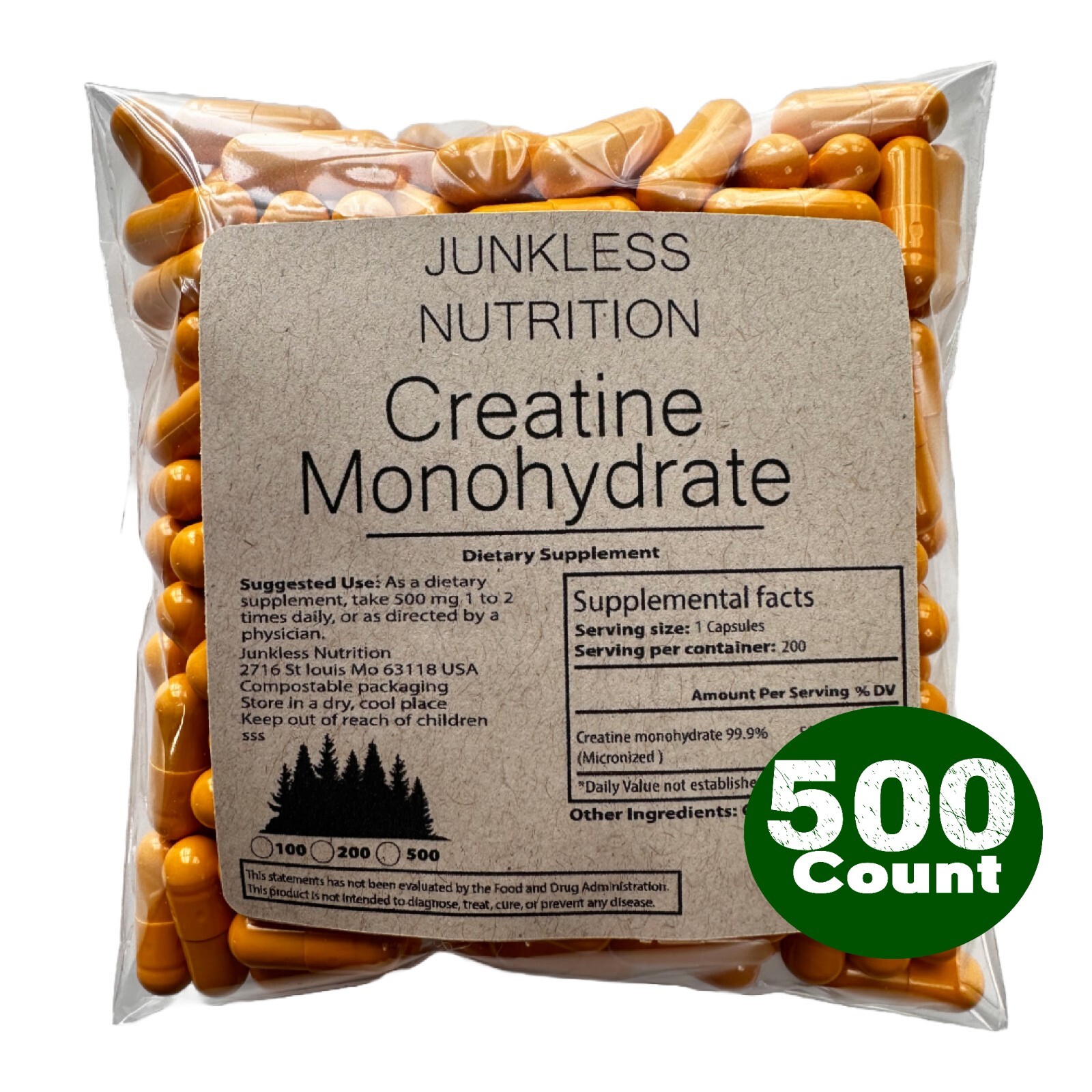 Natural Creatine Monohydrate 500 Capsules – 5000 mg Per Serving – Micronized