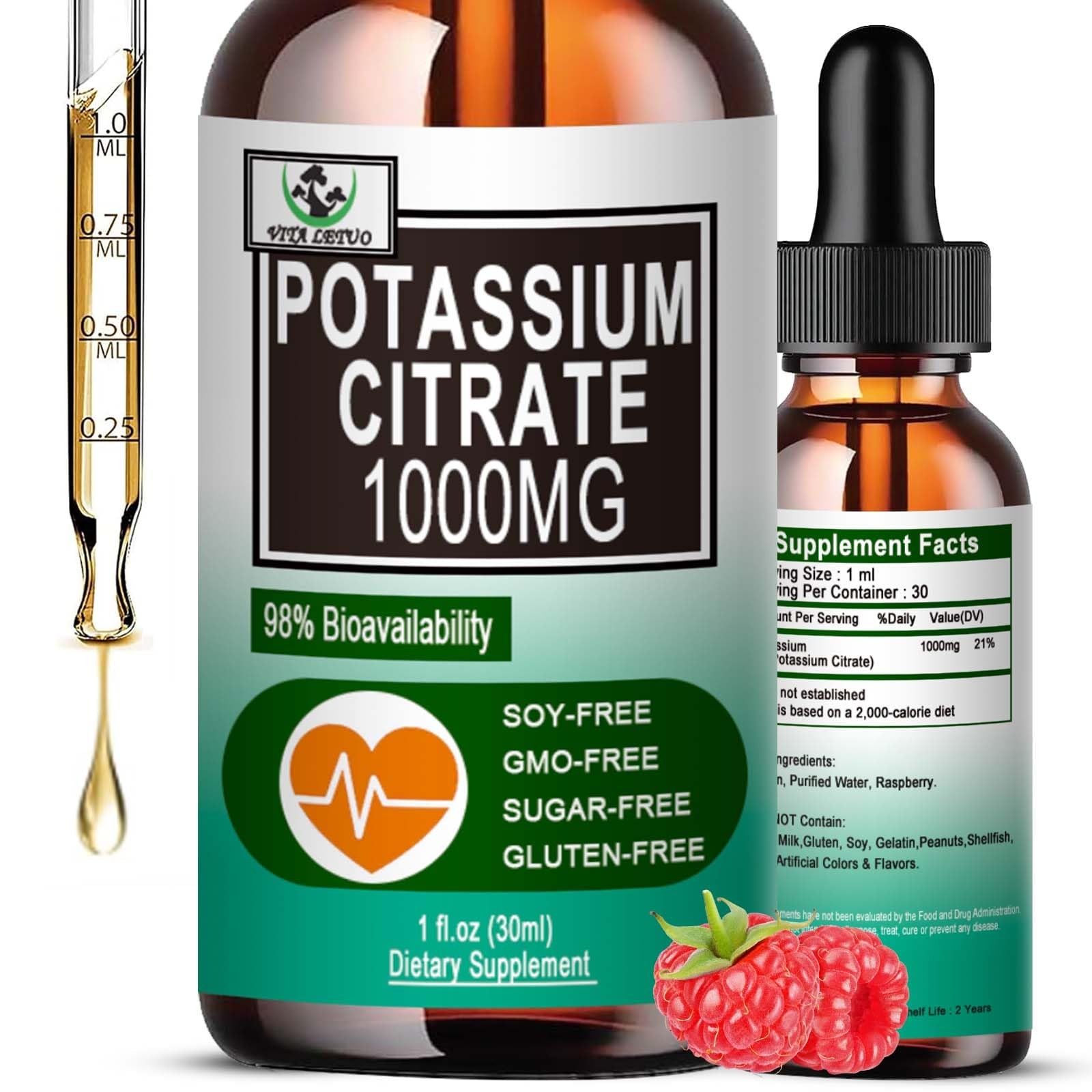 Potassium Citrate Liquid Drops,Potassium Supplement 1000mg Liquid Support Mus…