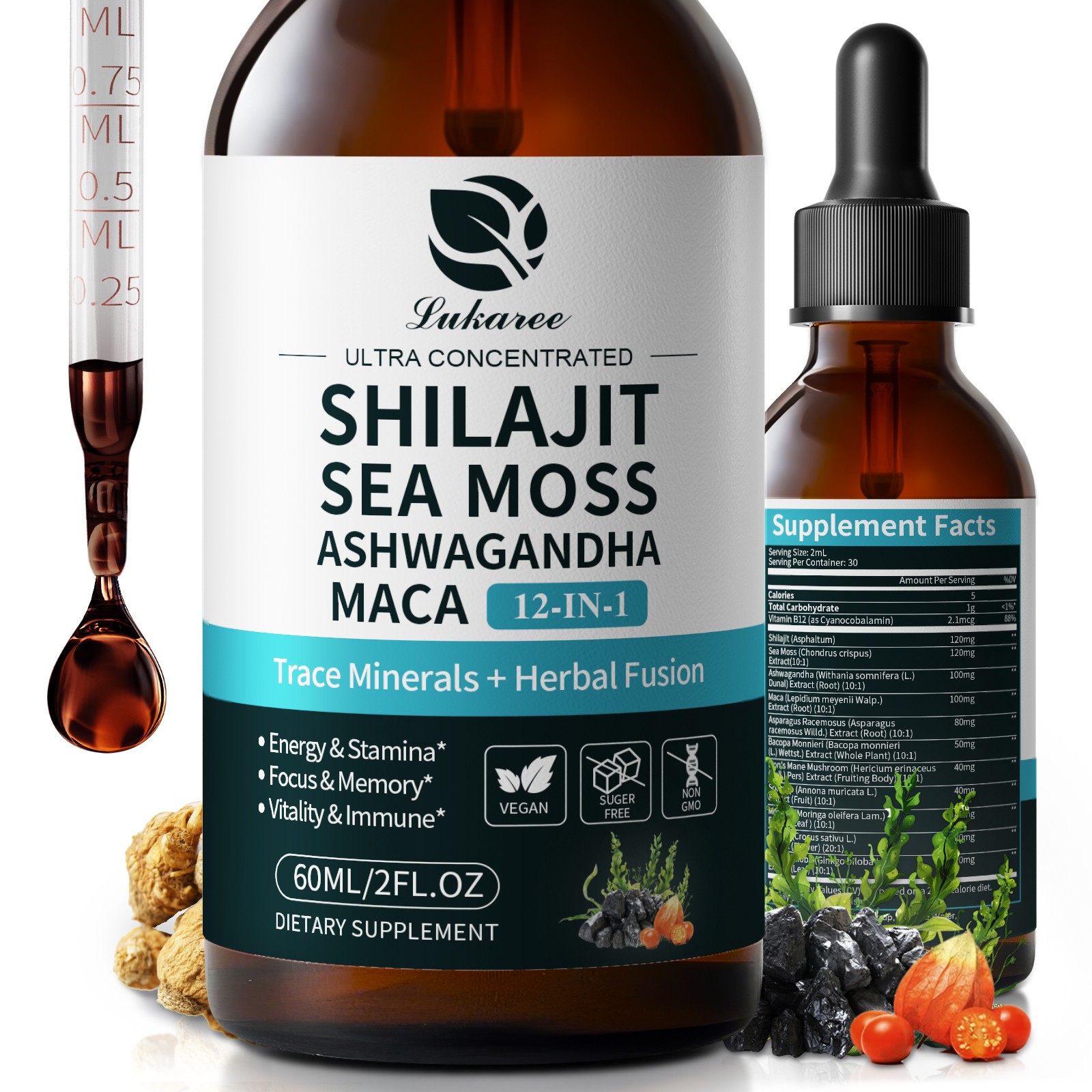 Himalayan Shilajit Extract w/ Sea Moss Ashwagandha Energy & Stamina Support