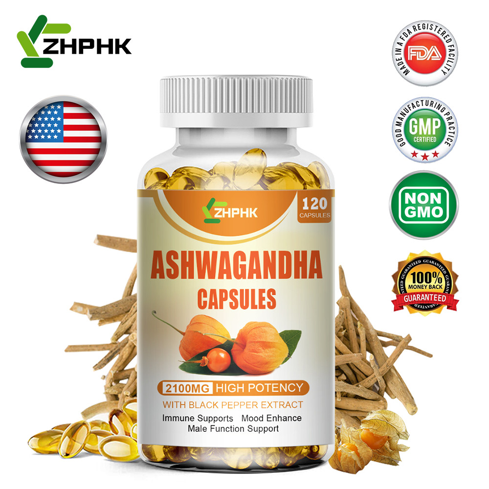 KSM-66 Ashwagandha Capsules 2100mg Supplement w/ Black Pepper Root Softgels