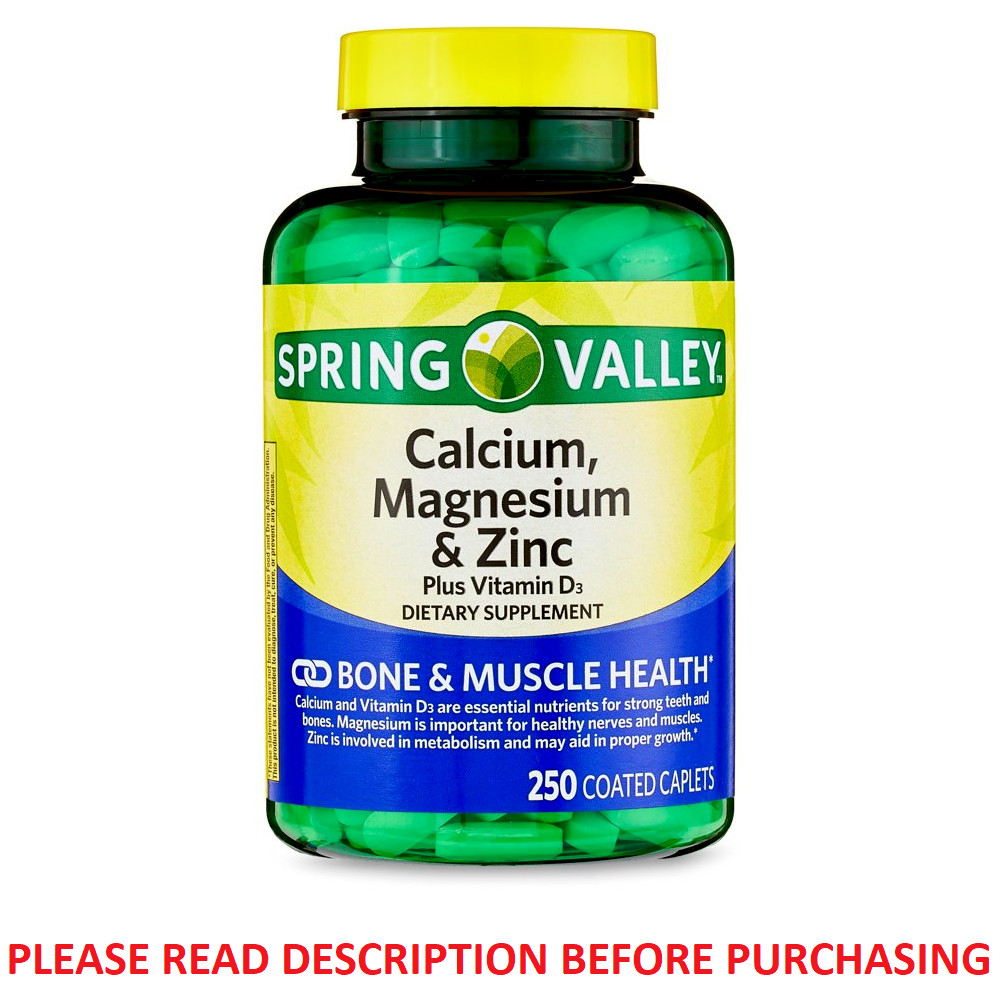 Spring Valley Calcium, Magnesium & Zinc Plus Vitamin D3 Coated Caplets, 250 Ct