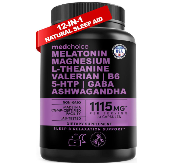 12-in-1 Melatonin Sleep Capsules – Natural Aids 90 Count – Pack of 1