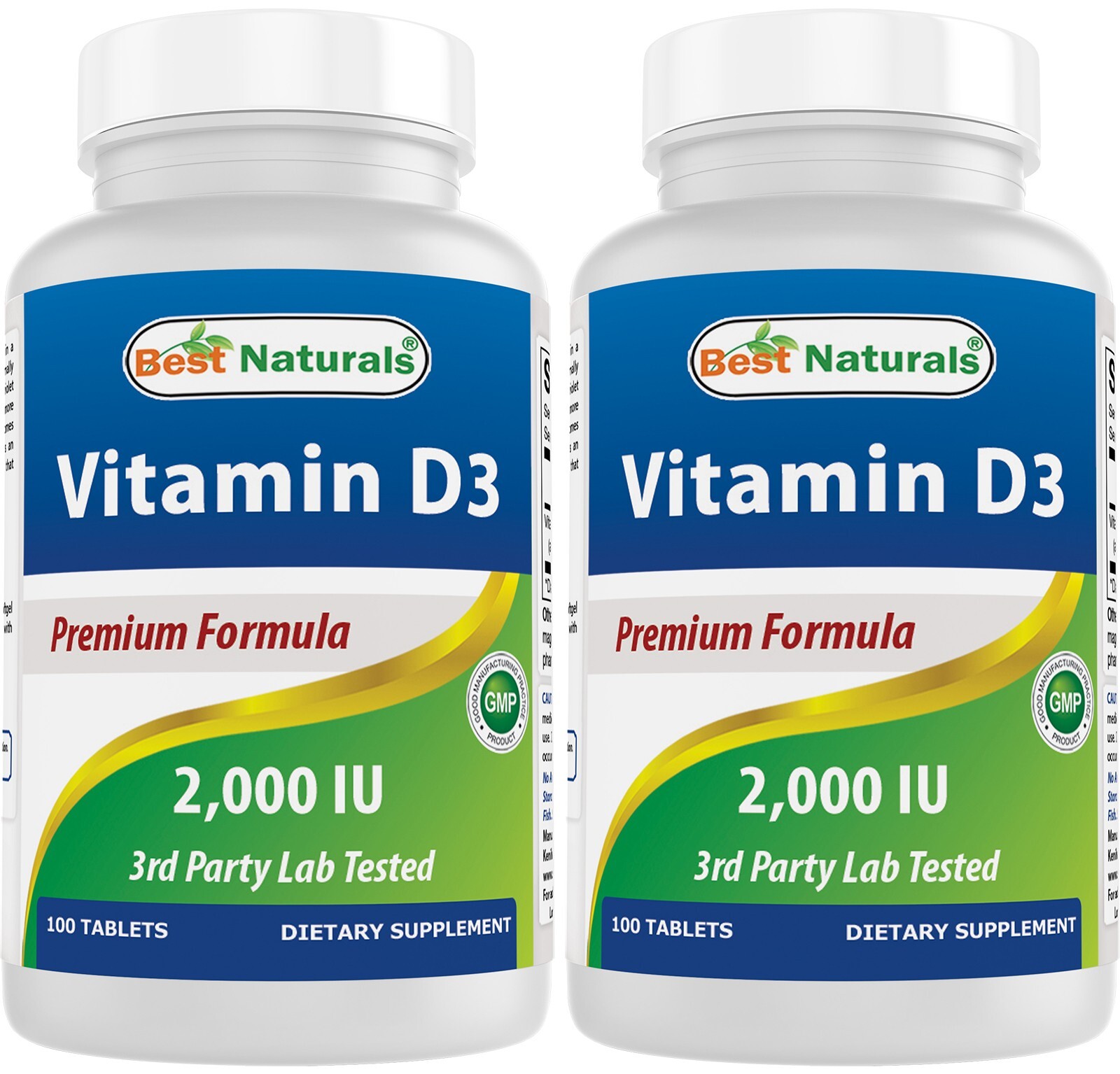 2 Pack Best Naturals Vitamin D3 2000 IU 100 Tablets
