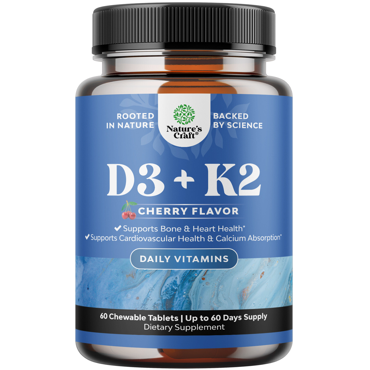 Vitamin D3 2000 IU Tablets with K2 MK7 Supplement for Immunity Bone Joint Heart