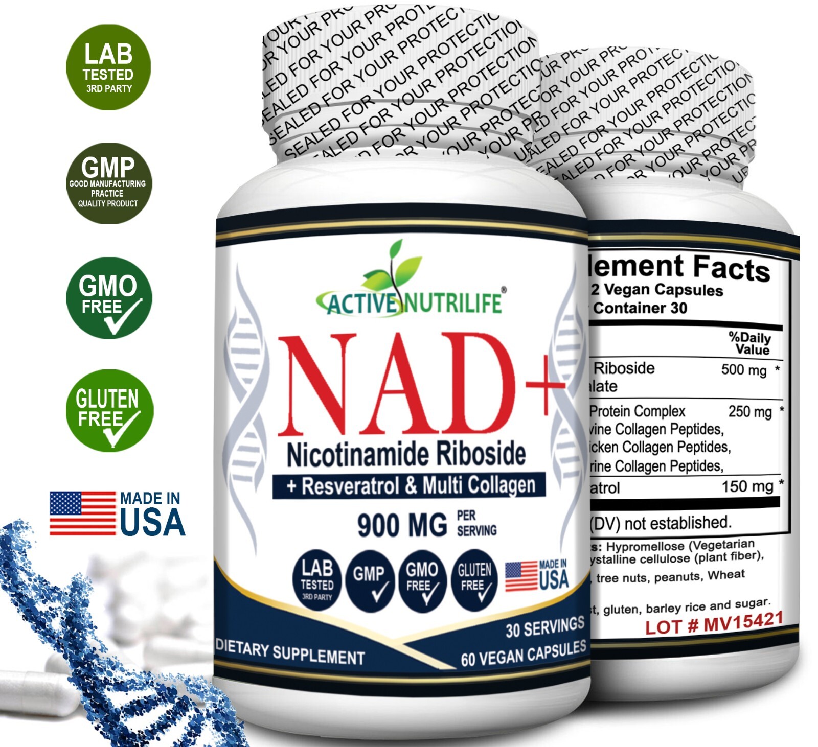 NAD+ Advanced with Multi-Collagen Nicotinamide Riboside Resveratrol 60 Caps