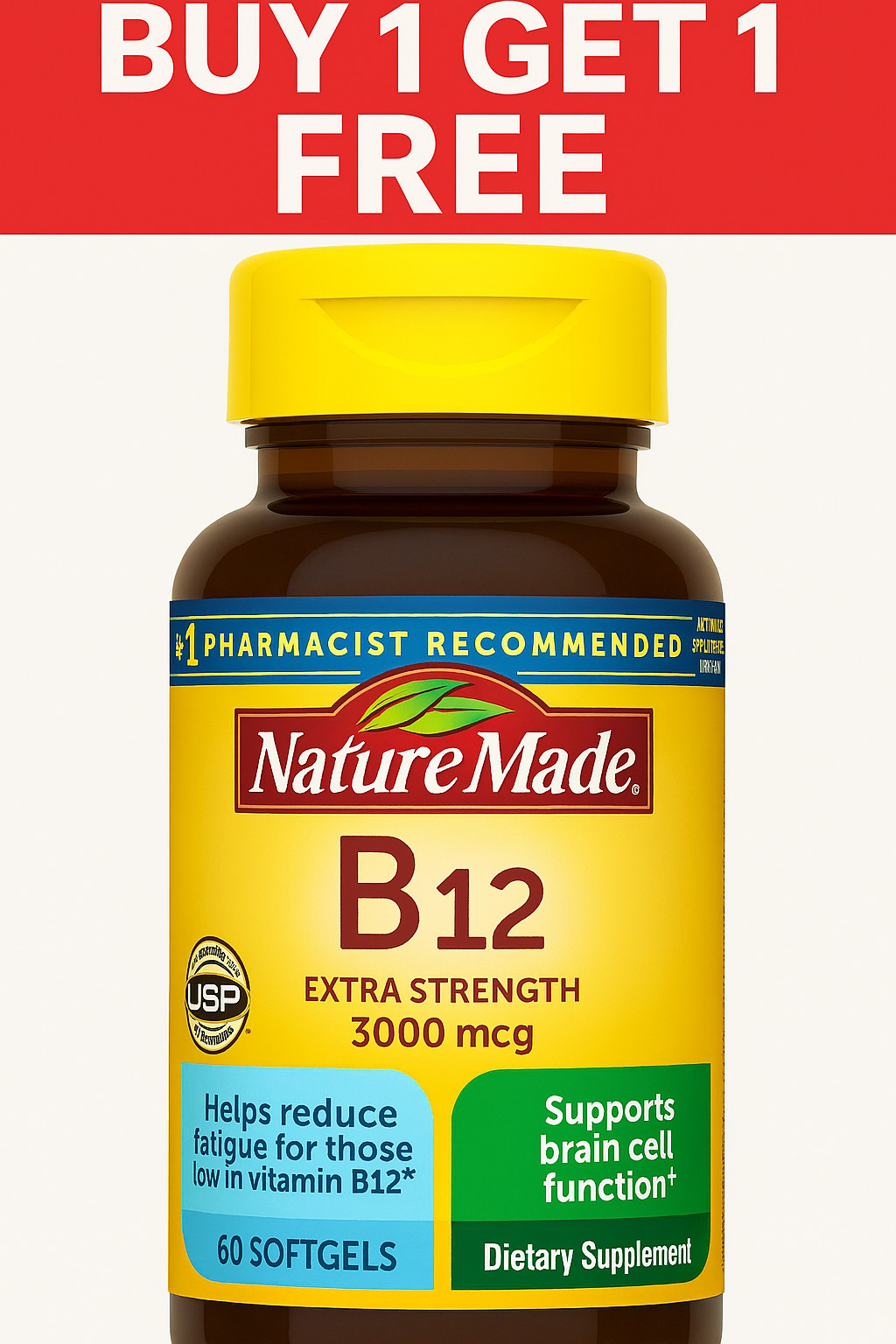Nature Made Vitamin B12 3000 mcg Extra Strength – 60 Softgels | 60 Day Supply