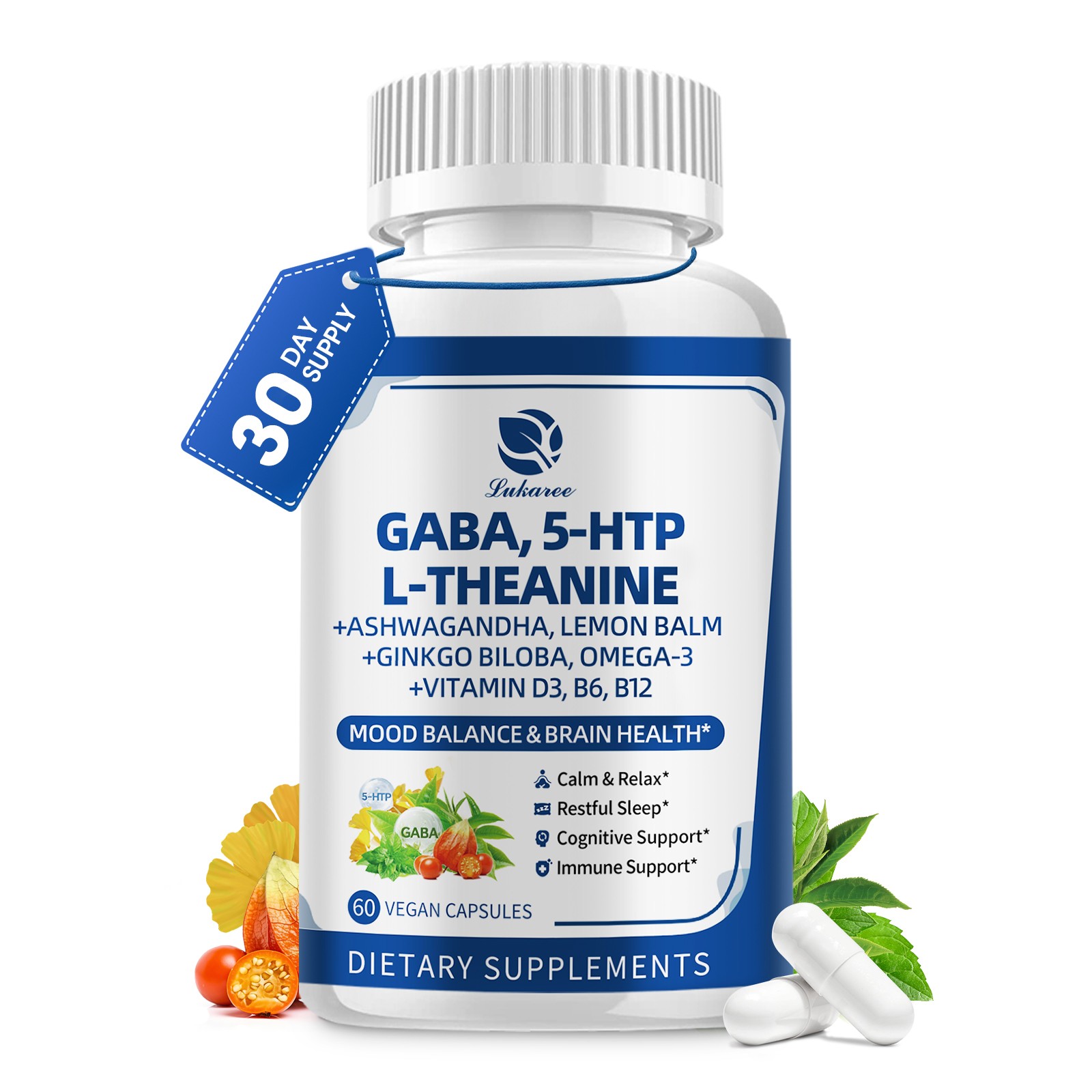 GABA 750Mg Plus 5 HTP Ashwagandha for Stress Relief, Relaxation & Sleep