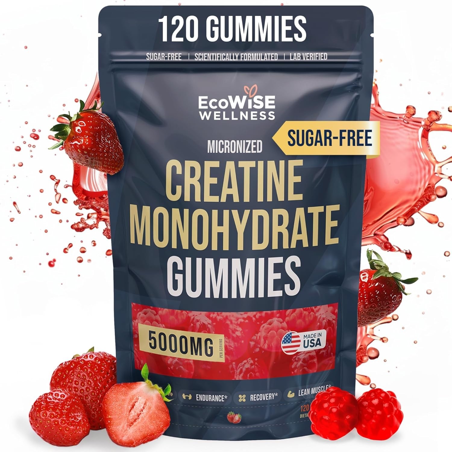 Creatine Monohydrate Gummies 5000mg – Strawberry, 120 Vegan Chews