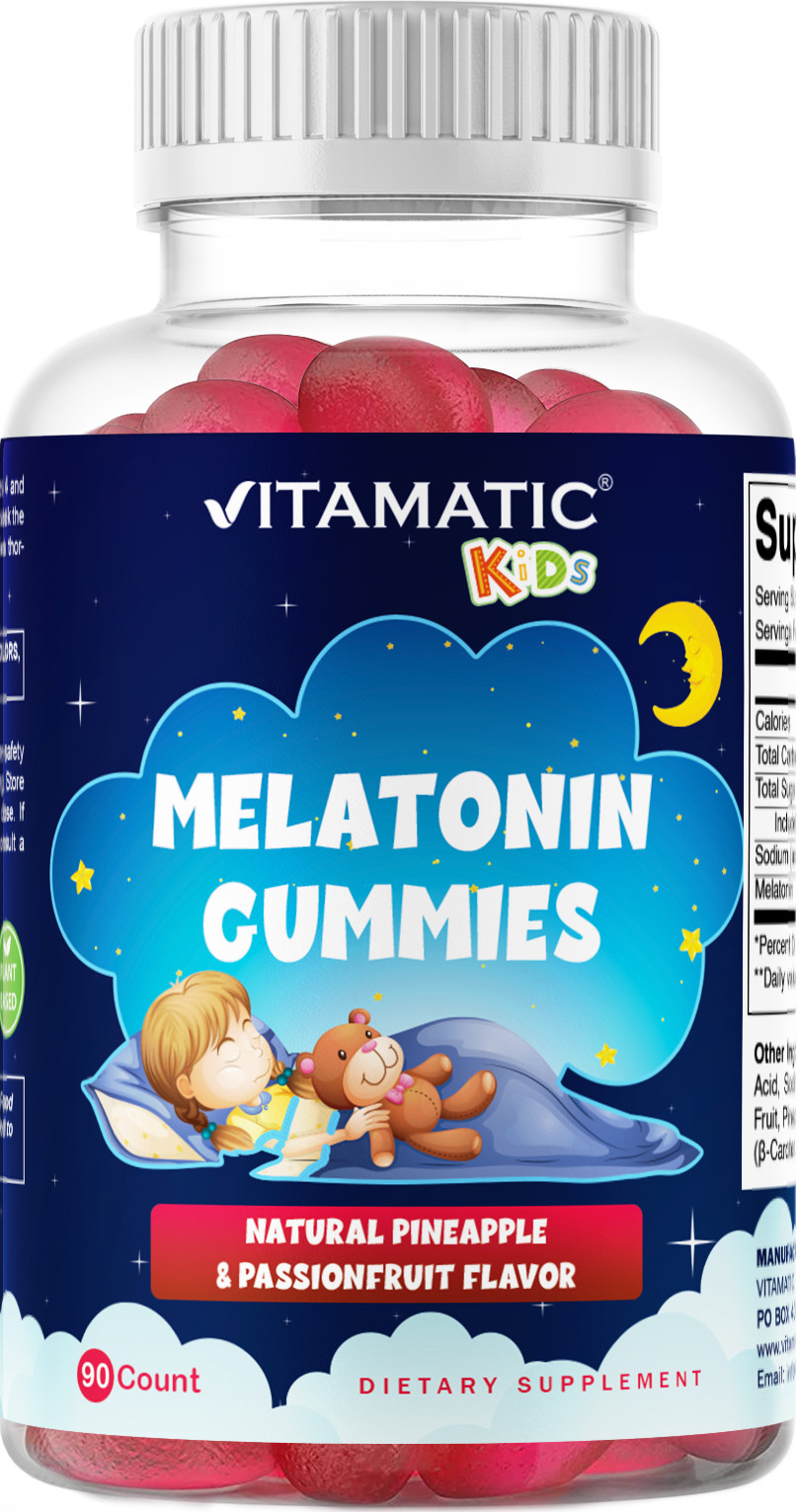 Vitamatic Sugar Free Kids Melatonin 1mg, 90 Gummies, 60 Pineapple & passionfruit
