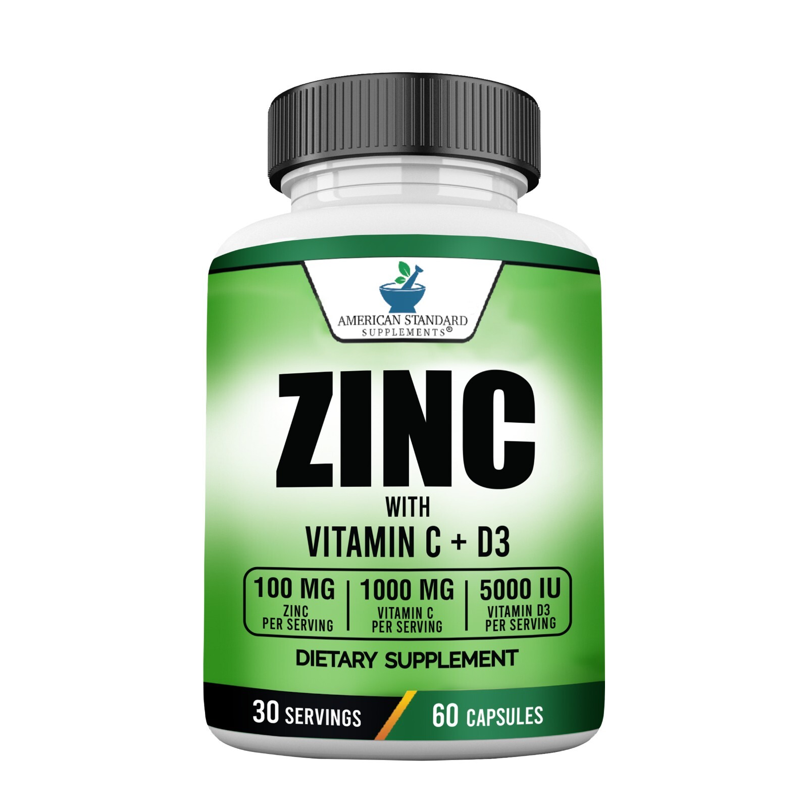 Zinc 100mg, Vitamin C 1000mg, Vitamin D3 5000IU per Serving, 60 Capsules