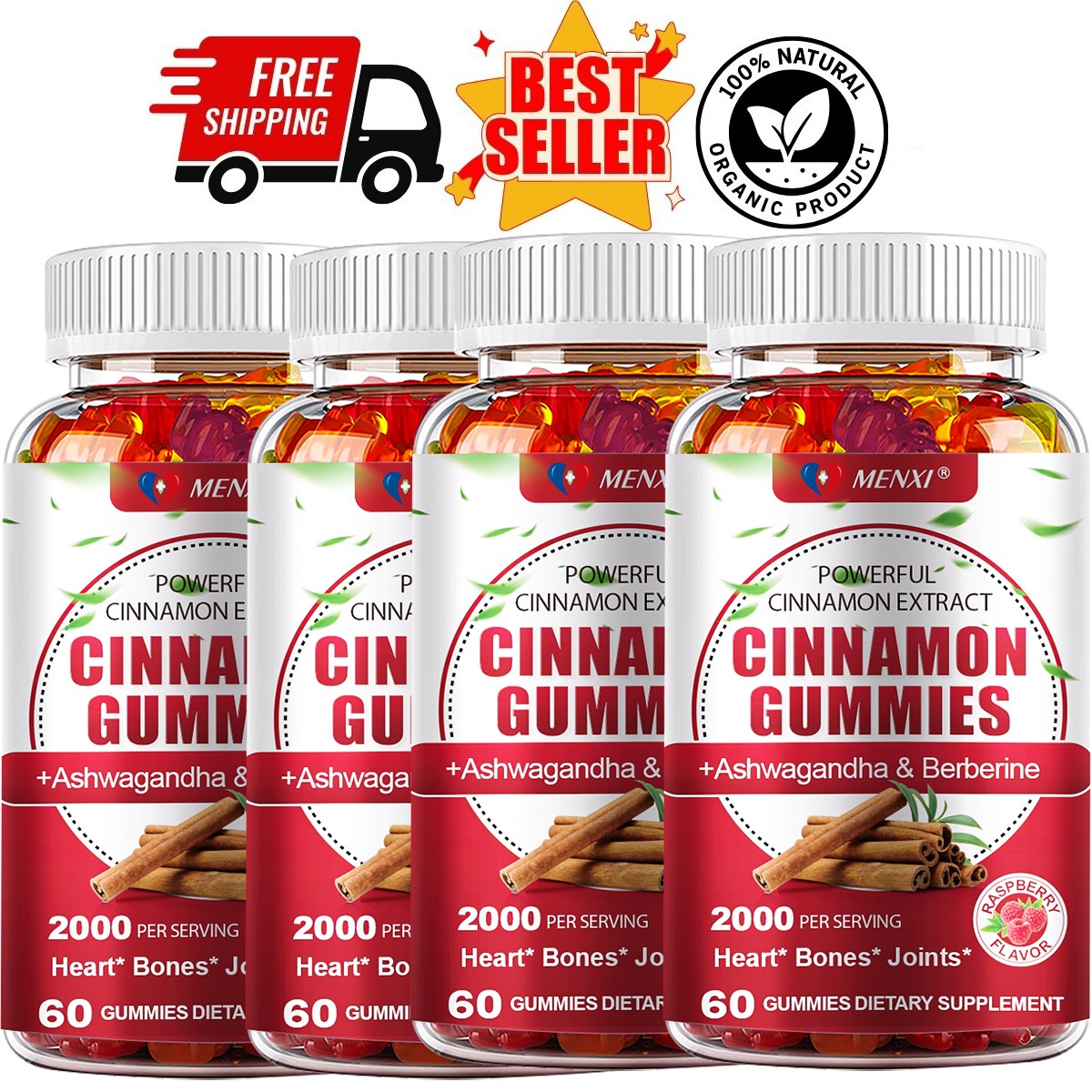 Organic Ceylon Cinnamon 2000mg Gummies – Berberine Blood Sugar Supplement 60 Pcs