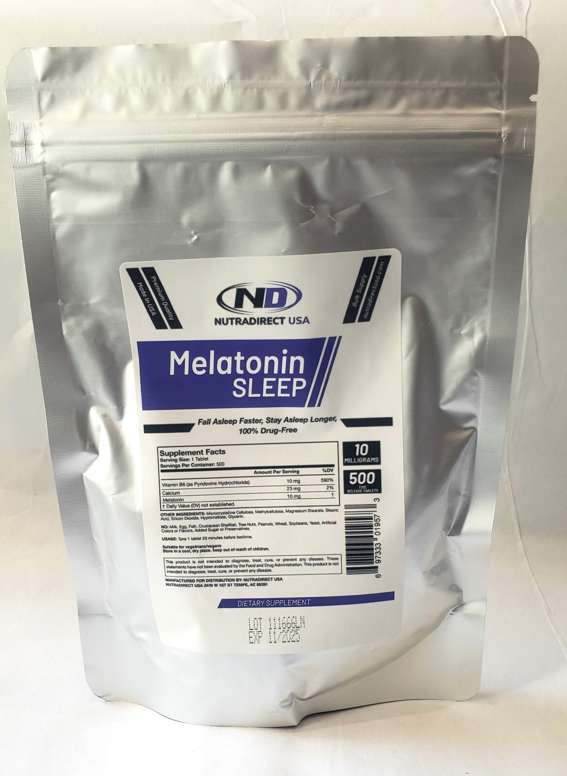 NutraDirect Melatonin 10mg TIME RELEASE Tablets – 500 Tablets   EXP: APRIL 2026