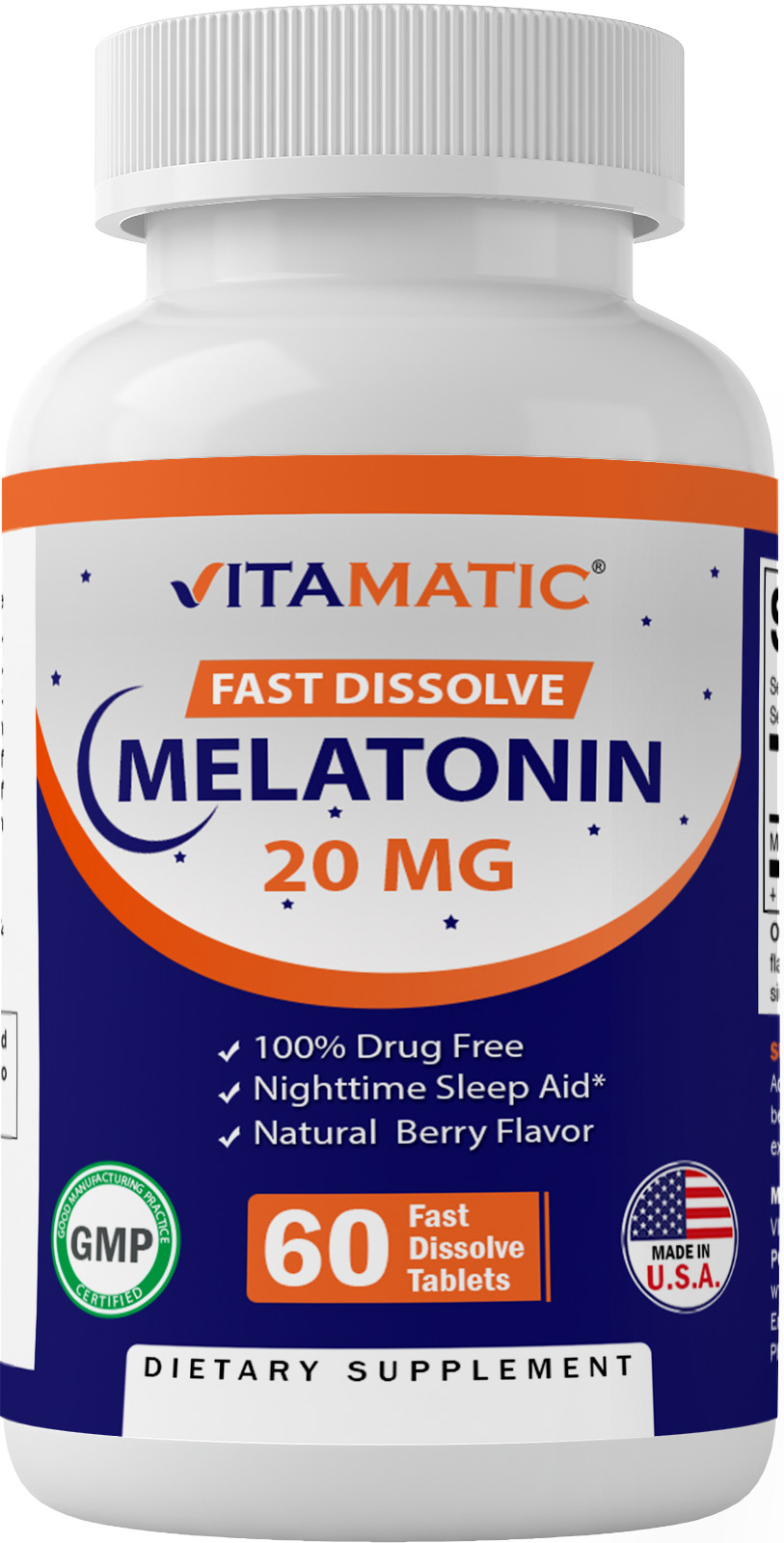 Vitamatic Melatonin 20mg 60 Fast Dissolve Tablets | Natural Berry Flavor