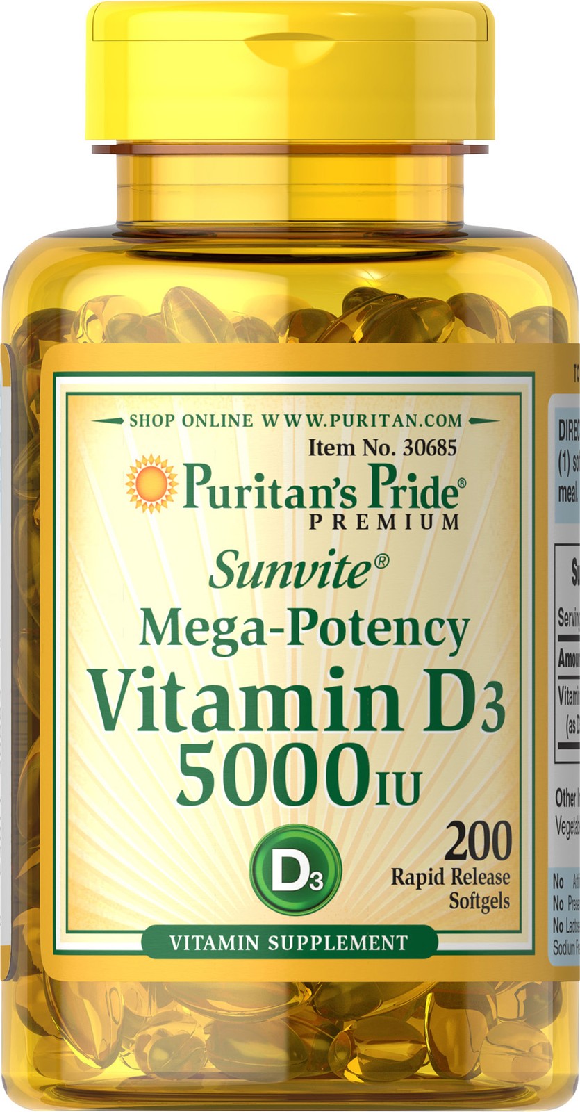 Puritan’s Pride Vitamin D3 5000 IU – 200 Softgels