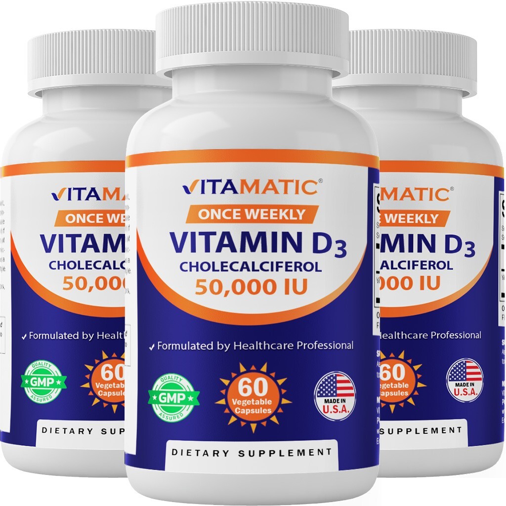 3 Pack – Vitamatic Vitamin D3 50,000 IU (as Cholecalciferol) 60 Veggie Capsules