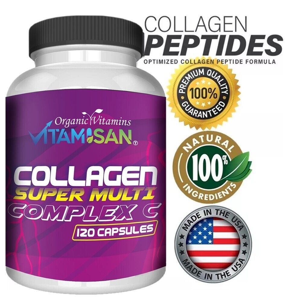 Premium Collagen Peptides Pills Hydrolyzed Anti-Aging (Types I,II,III,V,X) 120