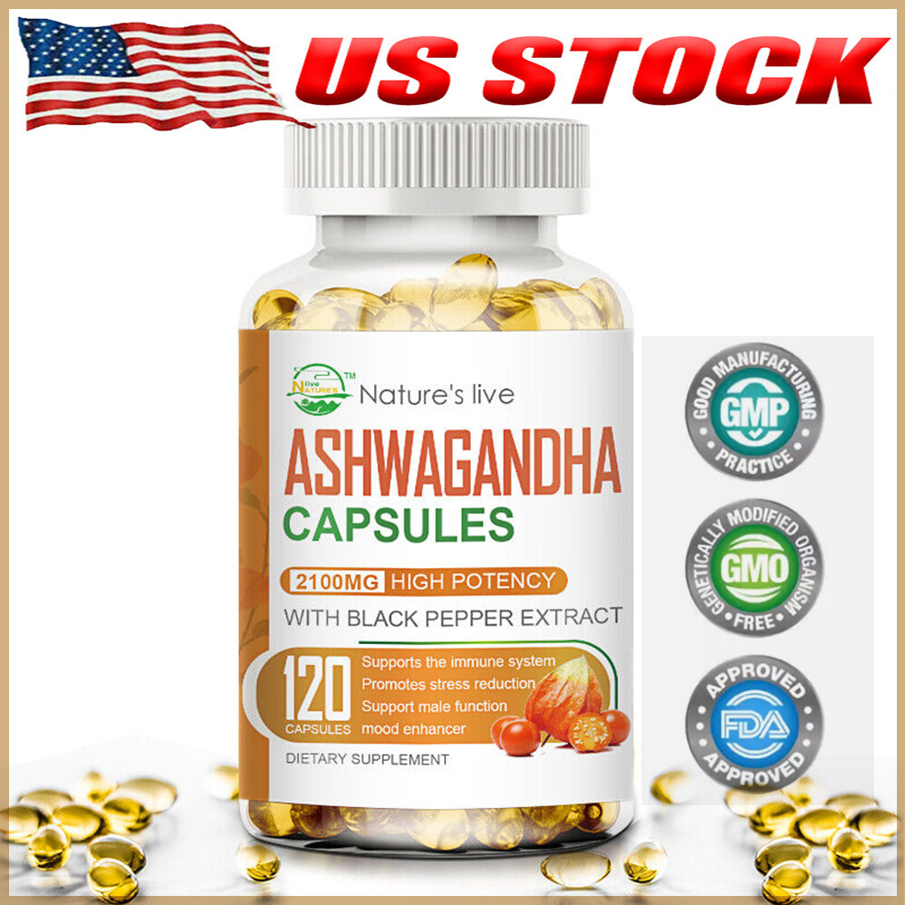 Ashwagandha 120 Capsule 2100mg Softgels Organic Herbal Supplement Reduces Stress