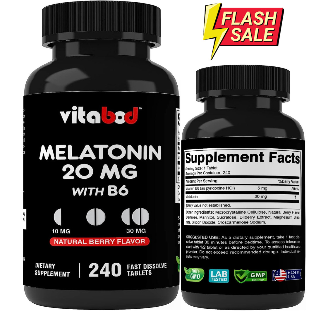 Melatonin 20mg High Potency Natural Sleep Aid Berry Flavor 240 Tablets
