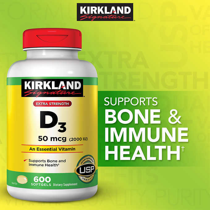 Kirkland Signature VITAMIN D3 Extra Strength 2000IU 50mcg 600 Softgels, Exp 2028
