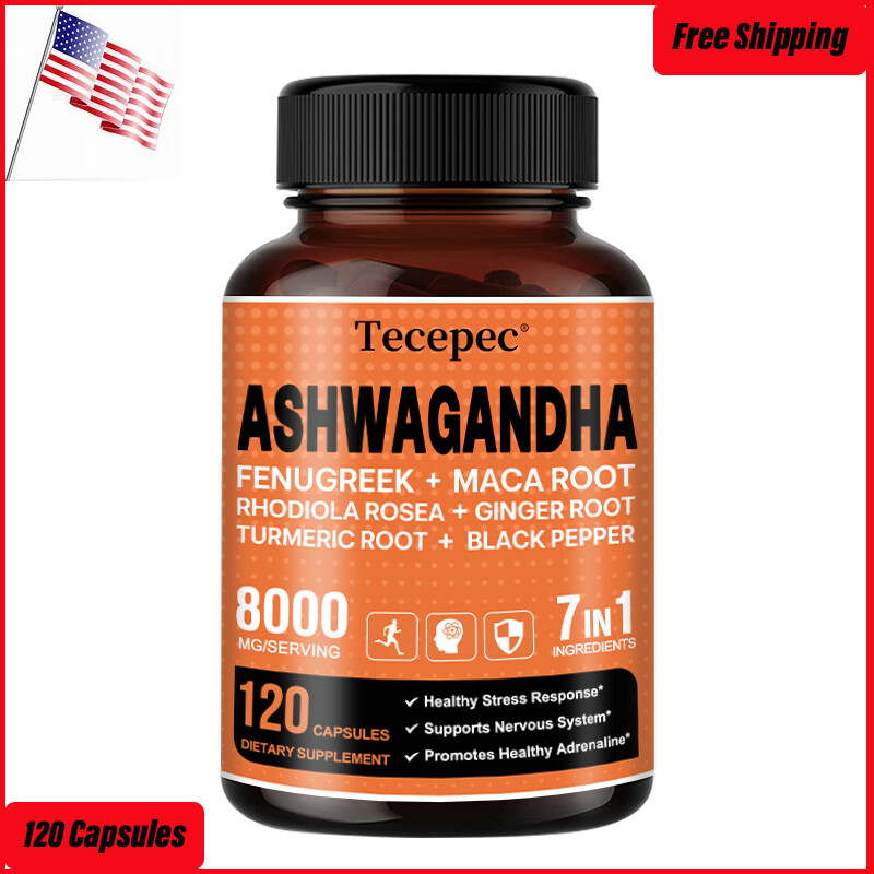 Organic Ashwagandha Capsules 8050mg Supplement w/ Black Pepper Root Powder