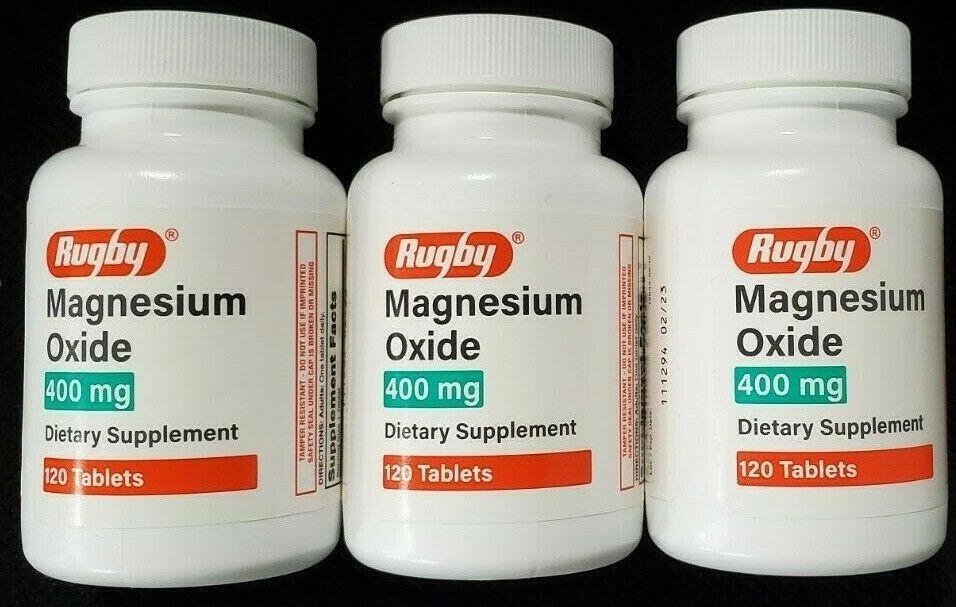 Rugby Magnesium Oxide 400 mg 120 Tablets -3 Pack -Expiration Date 06-2026
