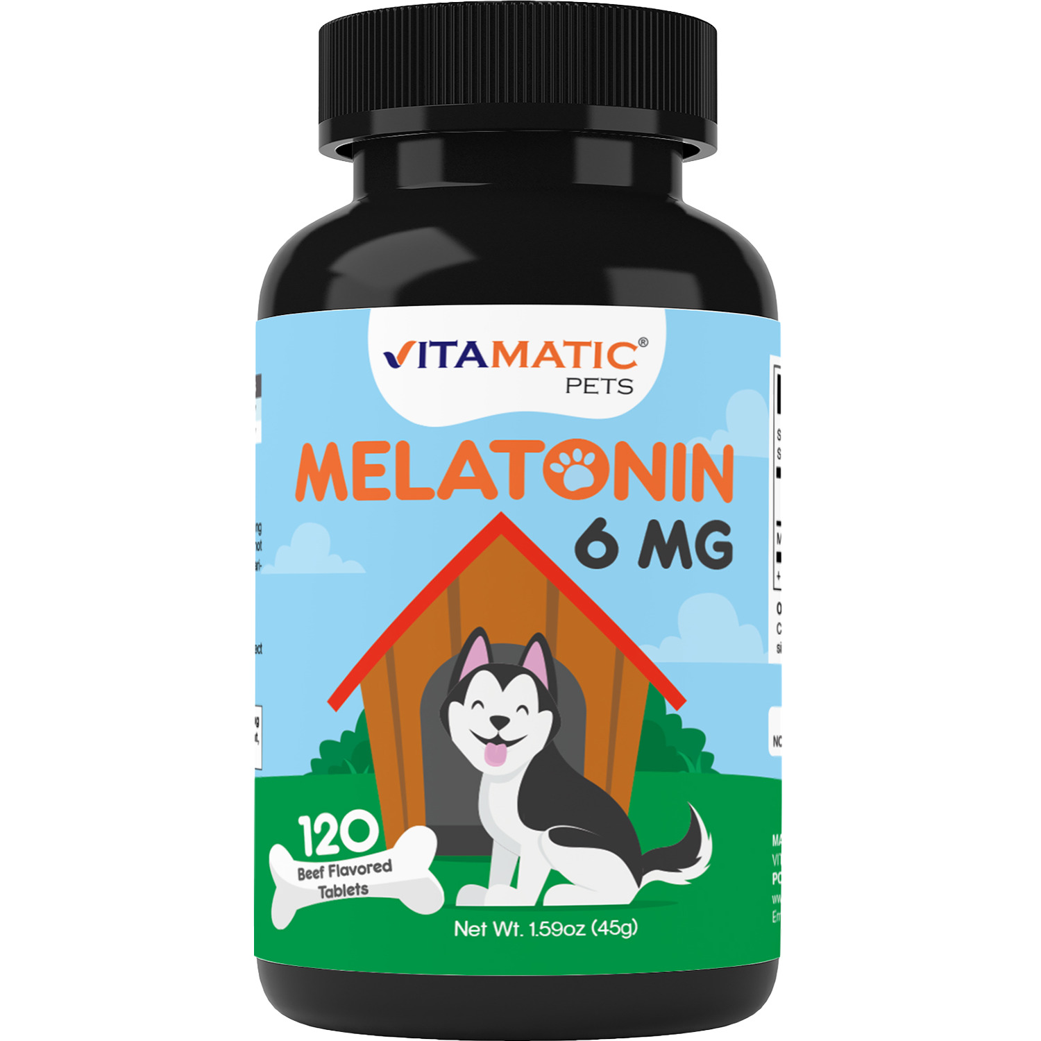 Vitamatic Melatonin for Dogs  6 mg  120 Beef Flavored Chewable Tablets