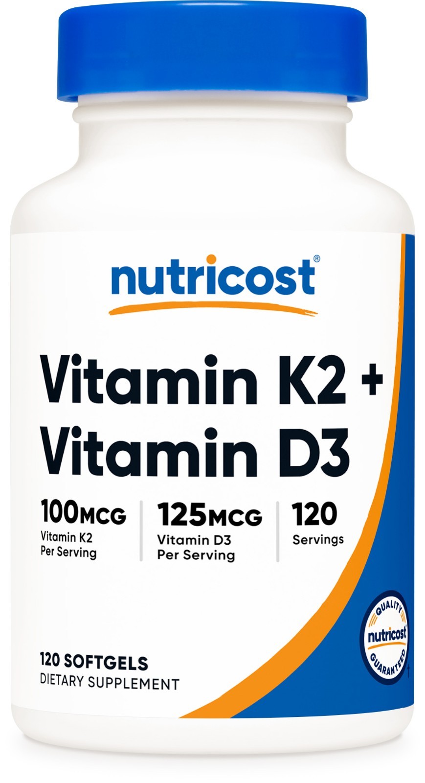 Nutricost Vitamin K2 (100mcg) + Vitamin D3 (5000 IU) 120 Softgels – Gluten Free
