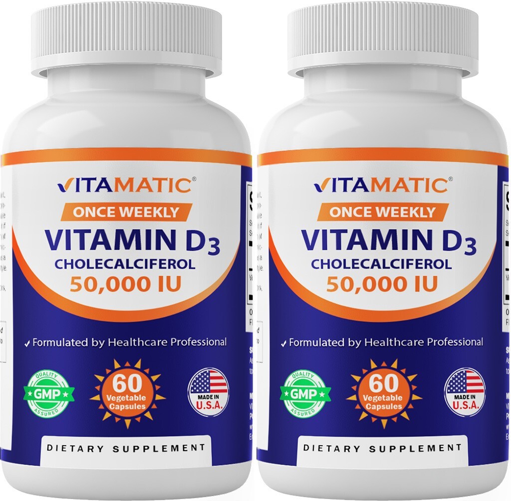 2 Pack – Vitamatic Vitamin D3 50,000 IU (as Cholecalciferol) 60 Veggie Capsules