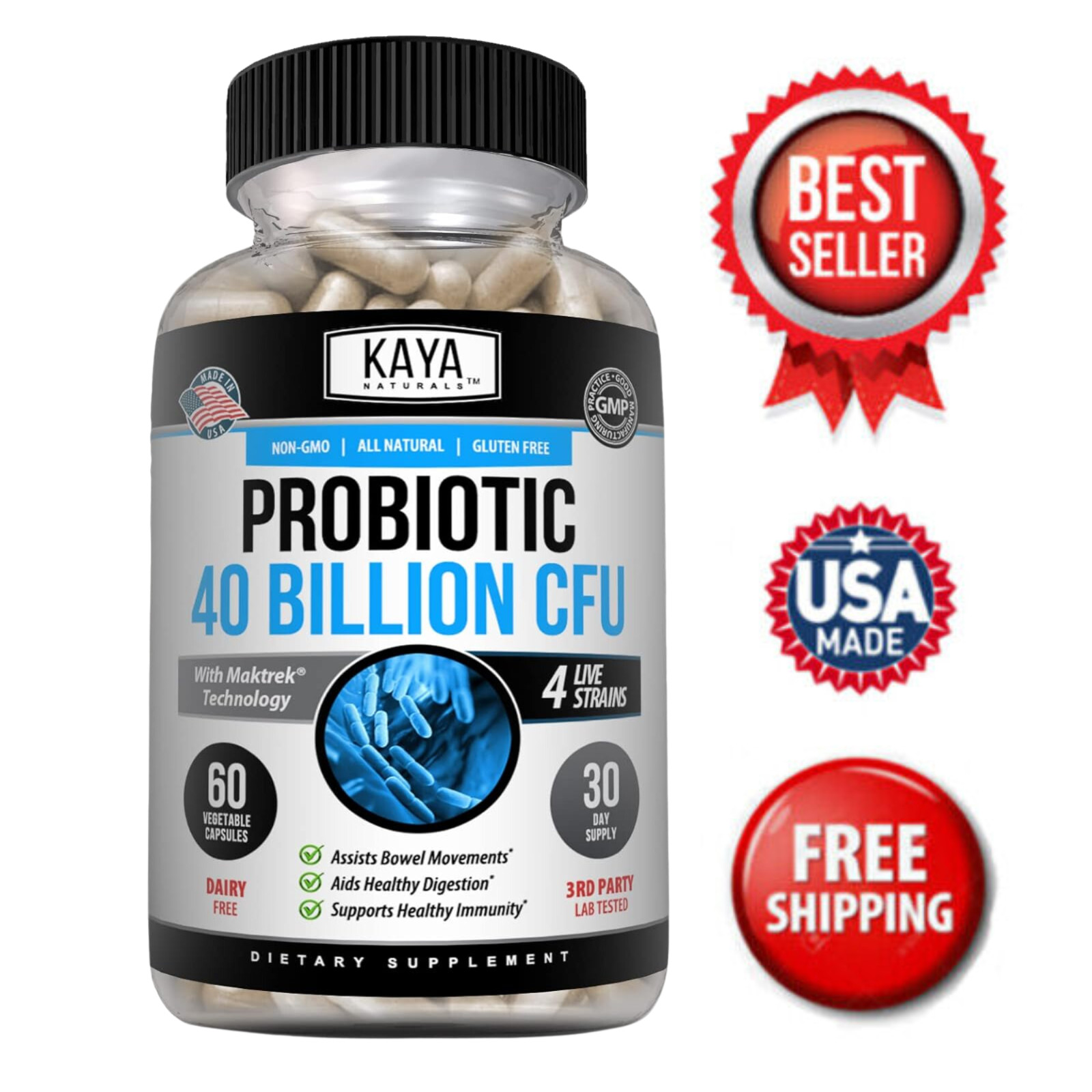 Probiotic 40 Billion CFU 60ct Digestive Gut Immune Health Gas & Bloating Relief