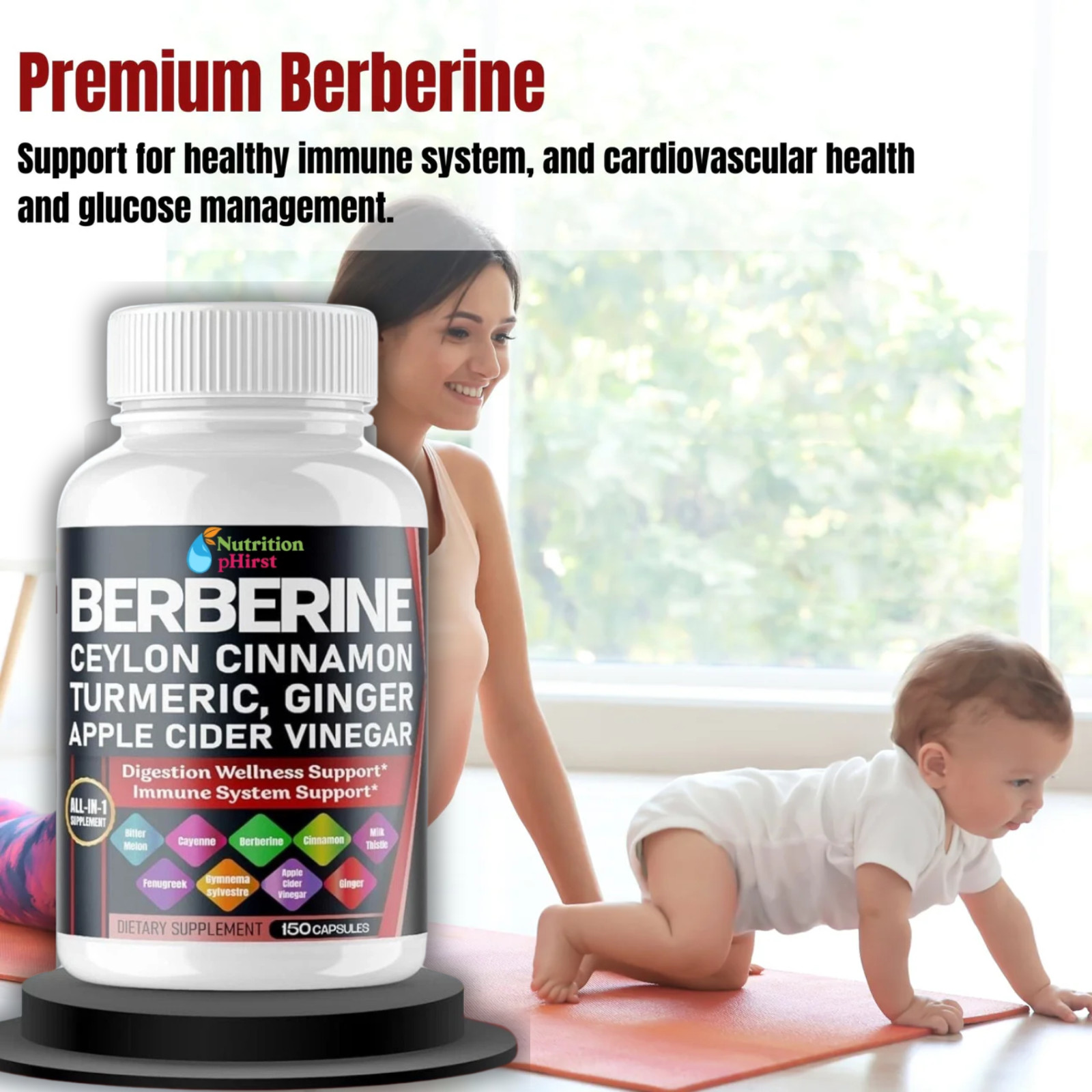 Premium Berberine with Ceylon Cinnamon 12,000mg 150 Caps Heart Health & Immune.