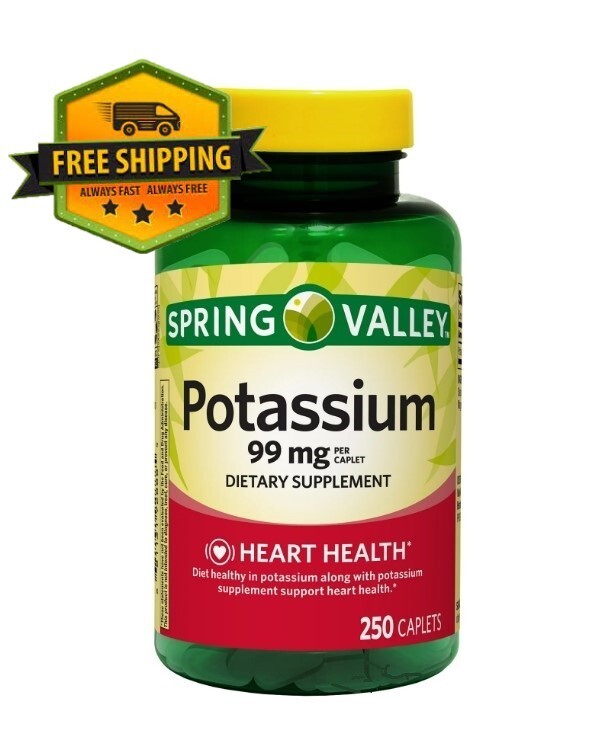 Spring Valley Potassium Heart Health Dietary Supplement Caplets, 99 mg 250 Count