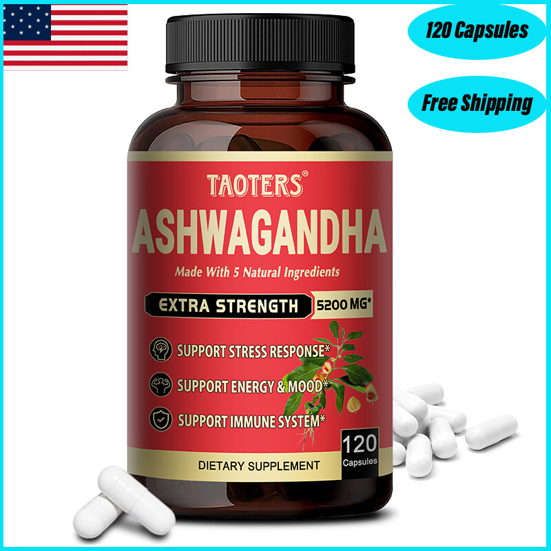 Organic Ashwagandha Capsules 5200 mg Strong Pressure and adrenal support 120caps